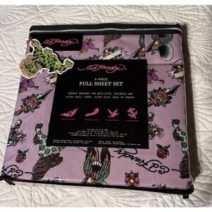Ed Hardy FULL Sheet Set Edgy Rock Tattoo Bold Tiger Dragon Purple Valentines New
